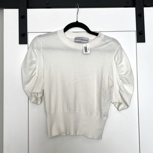 White knit top, S, rouched sleeves